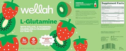 Wellah L-Glutamin Pulver Erdbeer-Kiwi (50 Portionen) - 5g L-Glutamin pro Portion, mit Stevia gesüßt