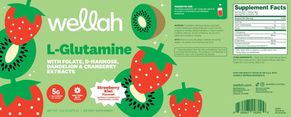 Wellah L-Glutamin Pulver Erdbeer-Kiwi (50 Portionen) - 5g L-Glutamin pro Portion, mit Stevia gesüßt