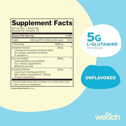 Wellah L-Glutamin Pulver Ungeschmackvoll (50 Portionen) - 5 g L-Glutamin pro Portion, mit Stevia gesüßt
