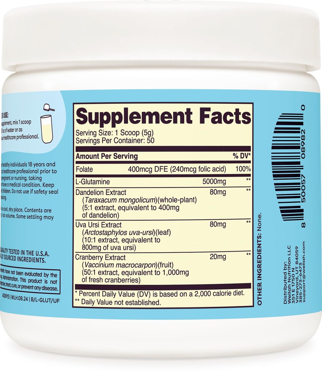 Wellah L-Glutamin Pulver Ungeschmackvoll (50 Portionen) - 5 g L-Glutamin pro Portion, mit Stevia gesüßt