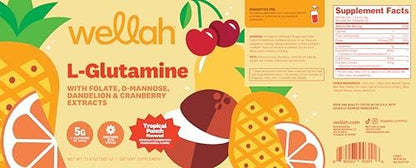 Wellah L-Glutamin Pulver Tropical Punch (50 Portionen) - 5g L-Glutamin pro Portion, gesüßt mit Stevia
