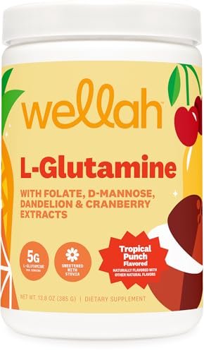 Wellah L-Glutamin Pulver Tropical Punch (50 Portionen) - 5g L-Glutamin pro Portion, gesüßt mit Stevia