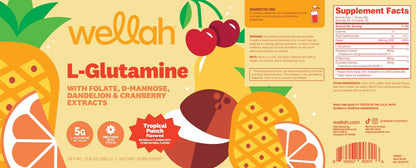 Wellah L-Glutamin Pulver Tropical Punch (50 Portionen) - 5g L-Glutamin pro Portion, gesüßt mit Stevia