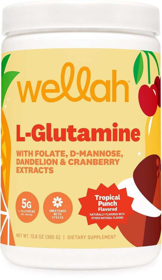 Wellah L-Glutamin Pulver Tropical Punch (50 Portionen) - 5g L-Glutamin pro Portion, gesüßt mit Stevia
