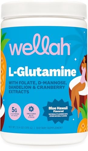 Wellah L-Glutamin Pulver Blue Hawaii (50 Portionen) - 5g L-Glutamin pro Portion, mit Stevia gesüßt