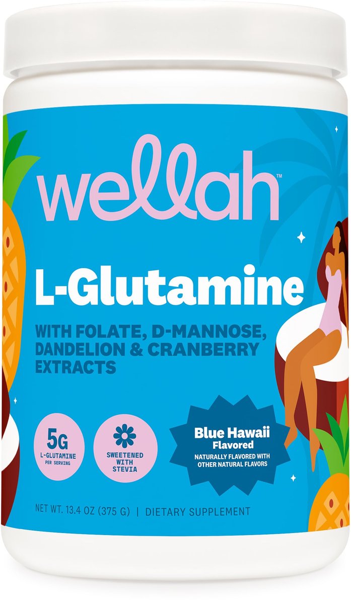Wellah L-Glutamin Pulver Blue Hawaii (50 Portionen) - 5g L-Glutamin pro Portion, mit Stevia gesüßt