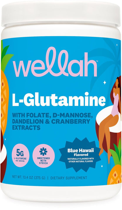 Wellah L-Glutamin Pulver Blue Hawaii (50 Portionen) - 5g L-Glutamin pro Portion, mit Stevia gesüßt