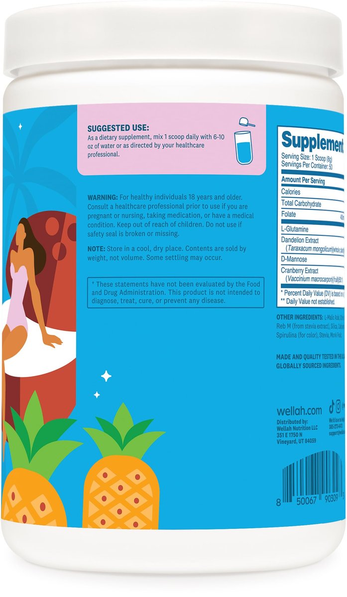 Wellah L-Glutamin Pulver Blue Hawaii (50 Portionen) - 5g L-Glutamin pro Portion, mit Stevia gesüßt
