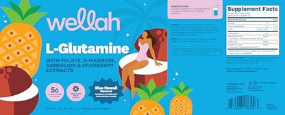 Wellah L-Glutamin Pulver Blue Hawaii (50 Portionen) - 5g L-Glutamin pro Portion, mit Stevia gesüßt