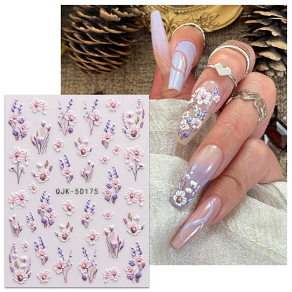 JMEOWIO 3D geprägte Blumen-Nagelaufkleber, selbstklebend, 5D, Frühlings-Sommer, florale Nagelkunst, 4 Blätter
