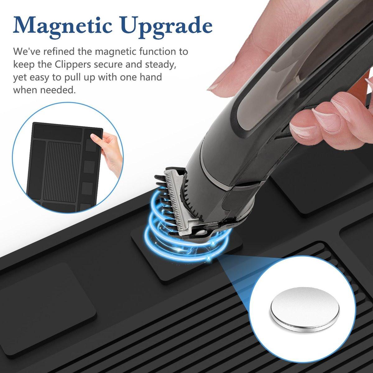 Magnetische Barber-Matte für Haarschneidemaschinen – Organizer aus Gummi für Scheren, Salon, Friseurbedarf, mit 4 Fächern, flexible Silikonmatte, rutschfest, professionelles Friseurzubehör