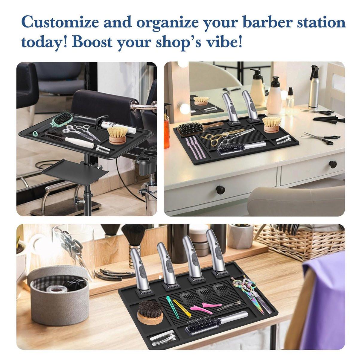Magnetische Barber-Matte für Haarschneidemaschinen – Organizer aus Gummi für Scheren, Salon, Friseurbedarf, mit 4 Fächern, flexible Silikonmatte, rutschfest, professionelles Friseurzubehör