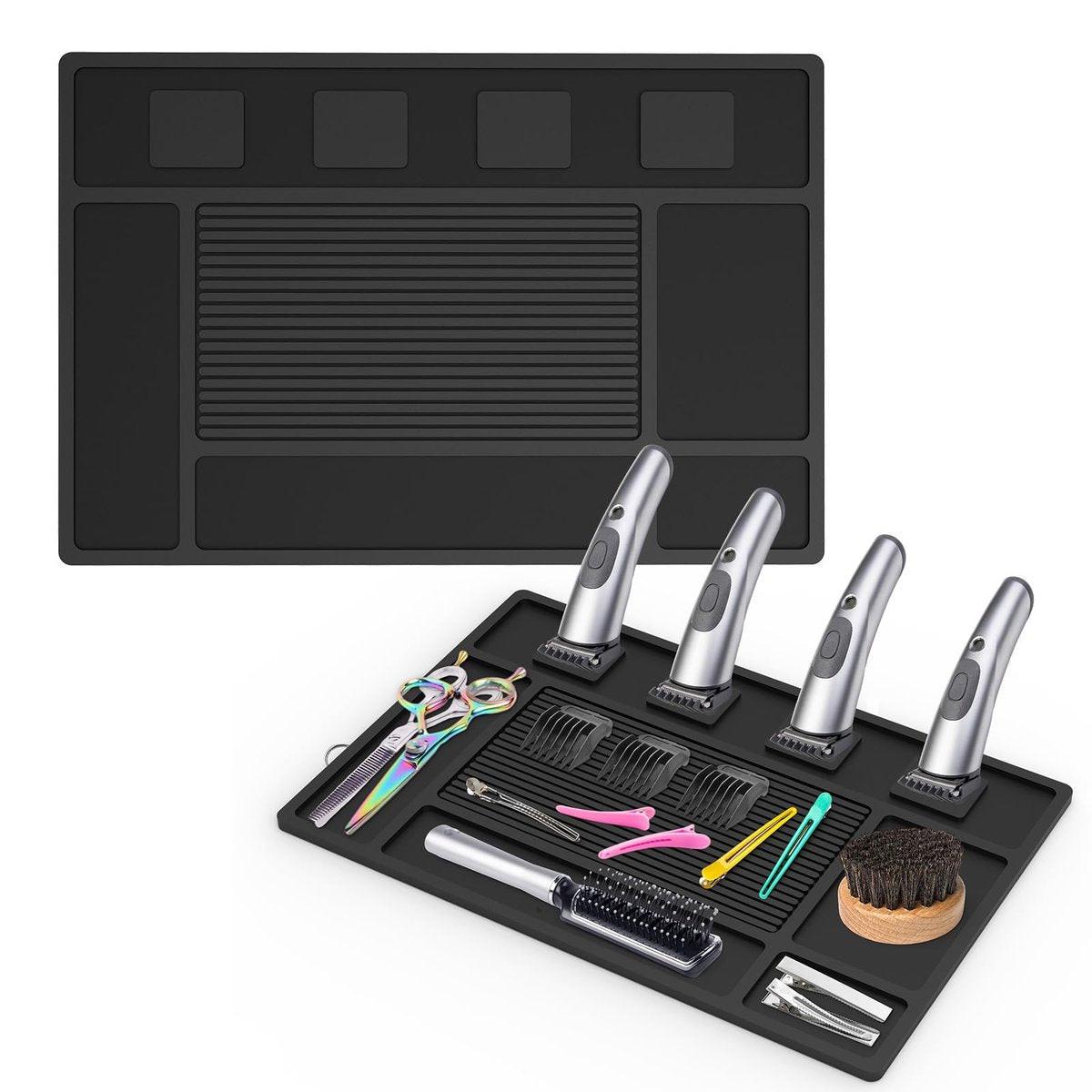 Magnetische Barber-Matte für Haarschneidemaschinen – Organizer aus Gummi für Scheren, Salon, Friseurbedarf, mit 4 Fächern, flexible Silikonmatte, rutschfest, professionelles Friseurzubehör