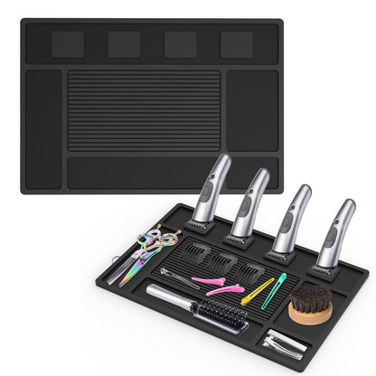 Magnetische Barber-Matte für Haarschneidemaschinen – Organizer aus Gummi für Scheren, Salon, Friseurbedarf, mit 4 Fächern, flexible Silikonmatte, rutschfest, professionelles Friseurzubehör