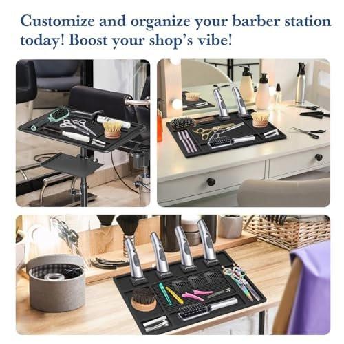 Magnetische Barber-Matte für Haarschneidemaschinen – Organizer aus Gummi für Scheren, Salon, Friseurbedarf, mit 4 Fächern, flexible Silikonmatte, rutschfest, professionelles Friseurzubehör