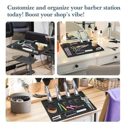 Magnetische Barber-Matte für Haarschneidemaschinen – Organizer aus Gummi für Scheren, Salon, Friseurbedarf, mit 4 Fächern, flexible Silikonmatte, rutschfest, professionelles Friseurzubehör