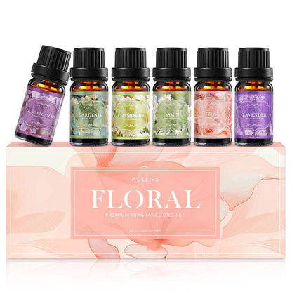 Auelife Florale Duftöle Set - 6x10ml Rose, Jasmin, Lavendel, Gardenia - Reine ätherische Öle für Diffuser, Kerzenherstellung, DIY Badebomben, romantische Aromatherapie