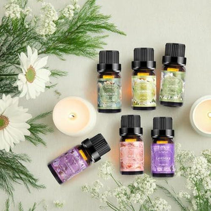 Auelife Florale Duftöle Set - 6x10ml Rose, Jasmin, Lavendel, Gardenia - Reine ätherische Öle für Diffuser, Kerzenherstellung, DIY Badebomben, romantische Aromatherapie