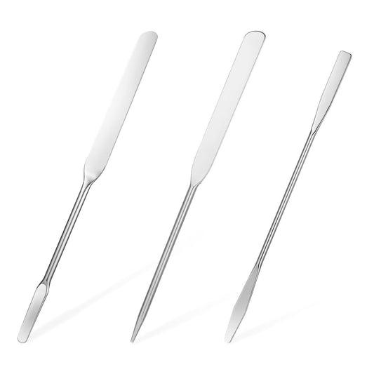 JJUNW 3er-Set Make-up-Spatel, Foundation-Spatel aus Edelstahl, Gesichts-Schönheitsspatel, kleiner Make-up-Paletten-Mixer, Gesichtscreme-Applikator, Kosmetik-Mischwerkzeug für gleichmäßigen Auftrag, doppelseitig