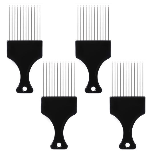 4 Stück Metall-Haarpickel – Afro Picks für Männer & Frauen, Metallkamm für Locken, Entwirren, Styling & Volumen