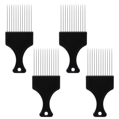 4 Stück Metall-Haarpickel – Afro Picks für Männer & Frauen, Metallkamm für Locken, Entwirren, Styling & Volumen