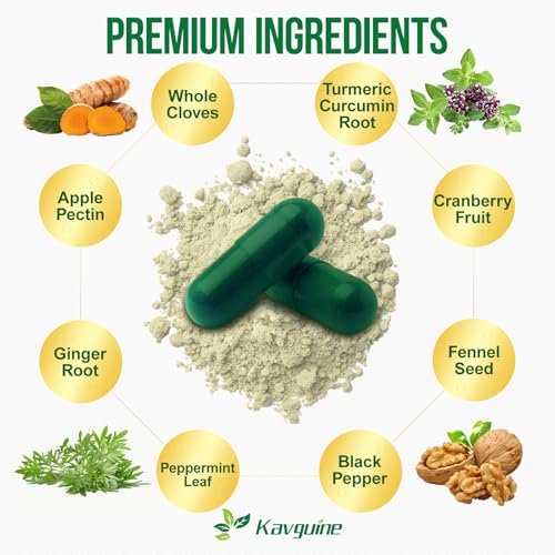 Kavguine 10-in-1 Wermut Kapseln - 90 Kapseln mit Schwarznuss, Nelken, schwarzem Pfeffer, Kurkuma, Pfefferminze - Unterstützt Darmgesundheit & Verdauungsgleichgewicht