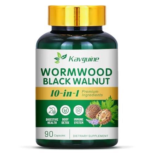 Kavguine 10-in-1 Wermut Kapseln - 90 Kapseln mit Schwarznuss, Nelken, schwarzem Pfeffer, Kurkuma, Pfefferminze - Unterstützt Darmgesundheit & Verdauungsgleichgewicht