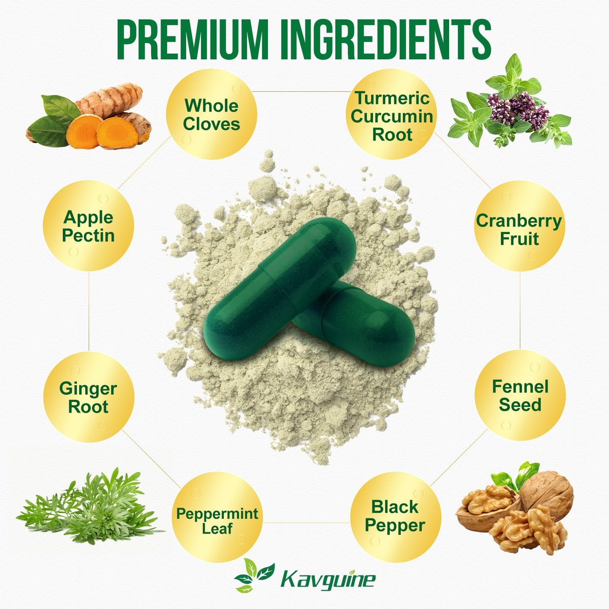 Kavguine 10-in-1 Wermut Kapseln - 90 Kapseln mit Schwarznuss, Nelken, schwarzem Pfeffer, Kurkuma, Pfefferminze - Unterstützt Darmgesundheit & Verdauungsgleichgewicht