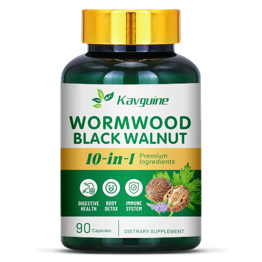 Kavguine 10-in-1 Wermut Kapseln - 90 Kapseln mit Schwarznuss, Nelken, schwarzem Pfeffer, Kurkuma, Pfefferminze - Unterstützt Darmgesundheit & Verdauungsgleichgewicht
