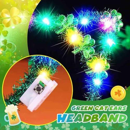 Catery Leuchtendes St. Patrick's Day Stirnband mit Kleeblatt – Grüne Katzenohren Accessoire für Frauen