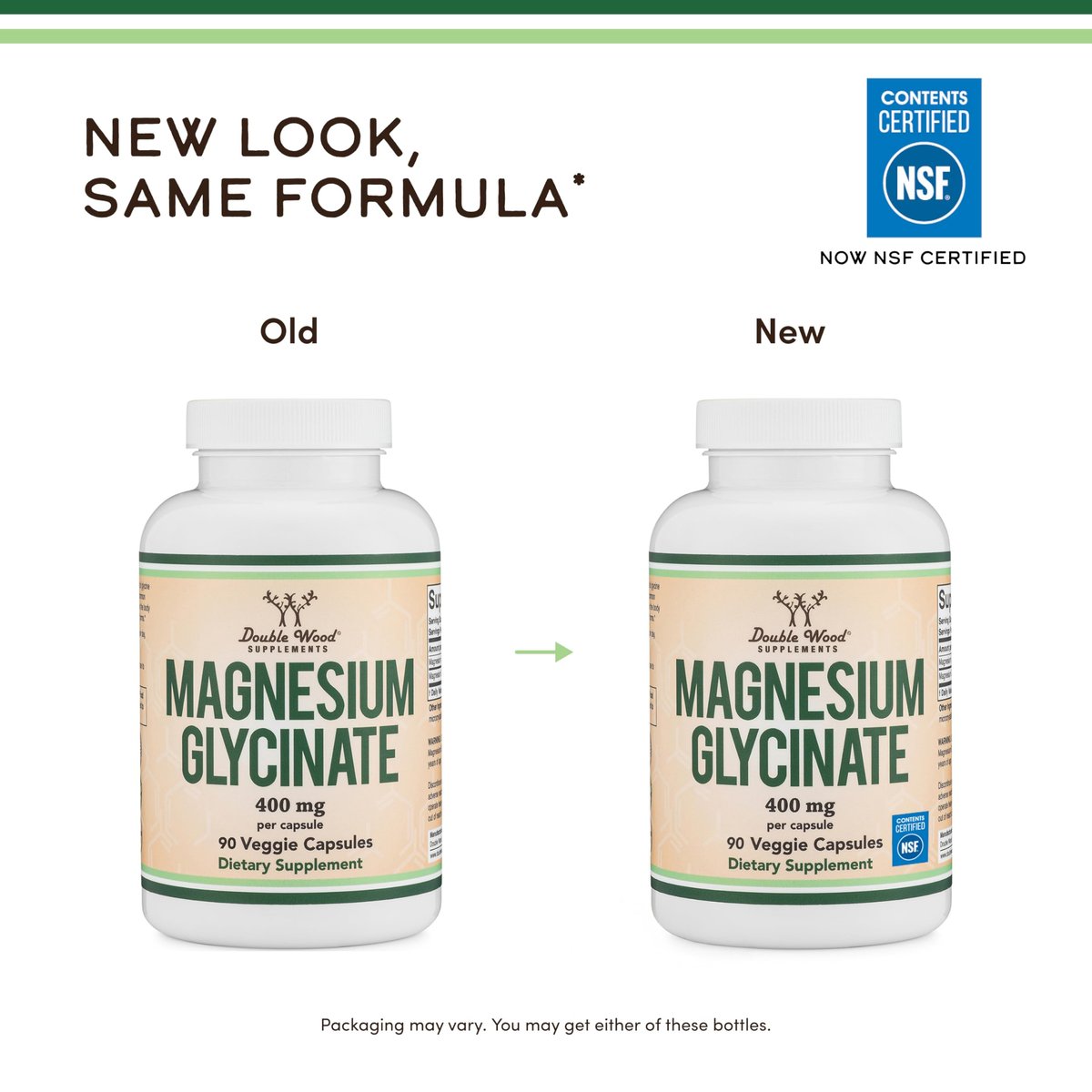 Magnesiumglycinat 400 mg | 180 Kapseln | Unterstützung für Schlaf, Muskeln & Herz | Vegan, drittanbietergetestet, glutenfrei, non-GMO | von Double Wood Supplements