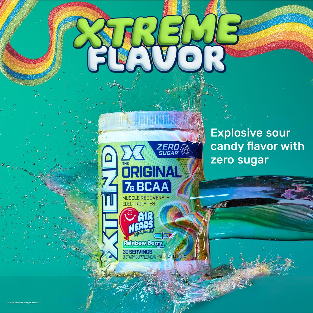 Xtend Original BCAA Pulver – 7g BCAAs & 2,5g L-Glutamin für Muskelregeneration, Hydration & magere Muskeln – Zuckerfreies Intra- & Post-Workout-Getränk – Airheads Xtreme Rainbow Berry – 30 Portionen
