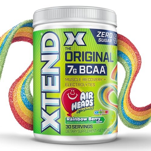Xtend Original BCAA Pulver – 7g BCAAs & 2,5g L-Glutamin für Muskelregeneration, Hydration & magere Muskeln – Zuckerfreies Intra- & Post-Workout-Getränk – Airheads Xtreme Rainbow Berry – 30 Portionen