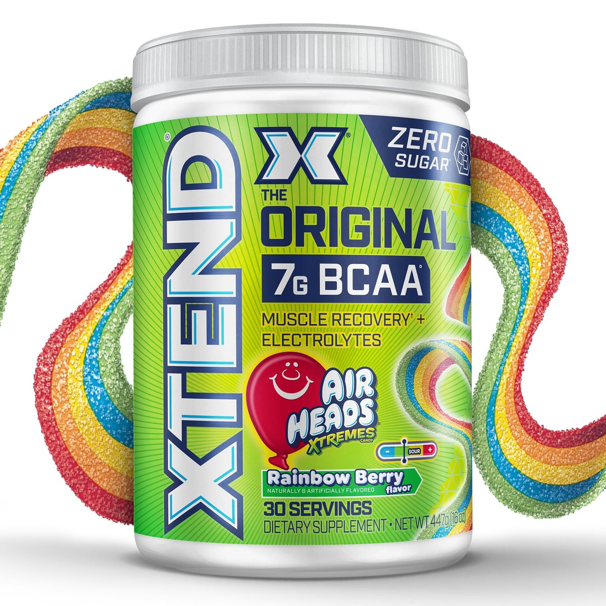 Xtend Original BCAA Pulver – 7g BCAAs & 2,5g L-Glutamin für Muskelregeneration, Hydration & magere Muskeln – Zuckerfreies Intra- & Post-Workout-Getränk – Airheads Xtreme Rainbow Berry – 30 Portionen