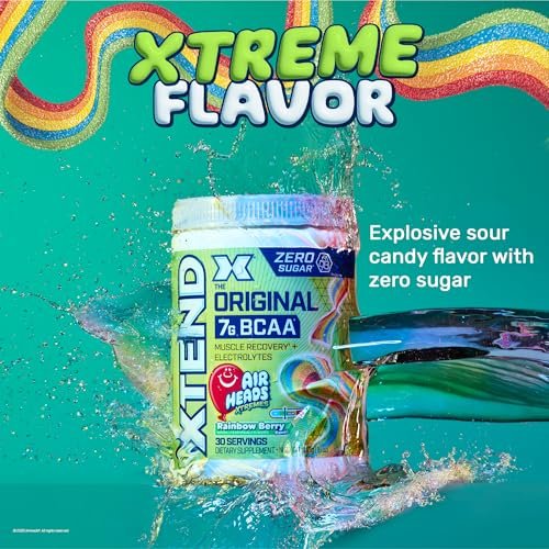 Xtend Original BCAA Pulver – 7g BCAAs & 2,5g L-Glutamin für Muskelregeneration, Hydration & magere Muskeln – Zuckerfreies Intra- & Post-Workout-Getränk – Airheads Xtreme Rainbow Berry – 30 Portionen