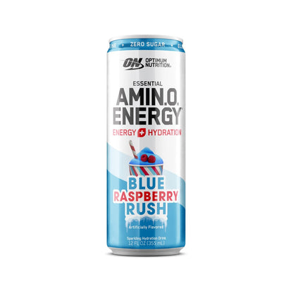 Optimum Nutrition Amino Energy Sparkling Hydration Drink, Elektrolyte, Koffein, Aminosäuren, BCAAs, Zuckerfrei, Neu: Blue Raspberry Rush, 12 Fl Oz, 12er Pack