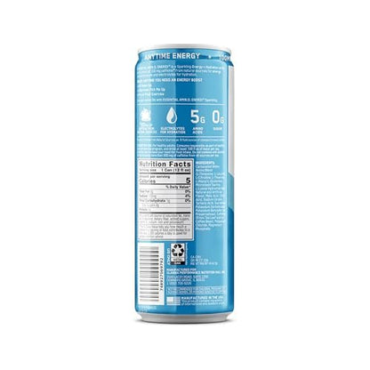 Optimum Nutrition Amino Energy Sparkling Hydration Drink, Elektrolyte, Koffein, Aminosäuren, BCAAs, Zuckerfrei, Neu: Blue Raspberry Rush, 12 Fl Oz, 12er Pack