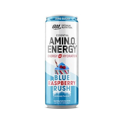 Optimum Nutrition Amino Energy Sparkling Hydration Drink, Elektrolyte, Koffein, Aminosäuren, BCAAs, Zuckerfrei, Neu: Blue Raspberry Rush, 12 Fl Oz, 12er Pack