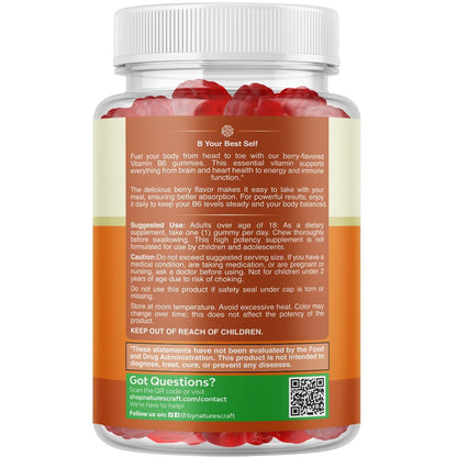 Potente Vitamin B6 Gummibärchen für Erwachsene - 50 mg Vitamin B6 pro Portion, vegane und koschere Gummivitamine für Immun-, Nerven- und Stimmungsunterstützung - 60 Stück