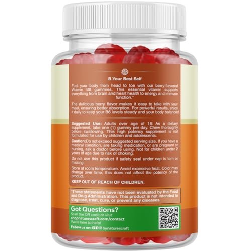 Potente Vitamin B6 Gummibärchen für Erwachsene - 50 mg Vitamin B6 pro Portion, vegane und koschere Gummivitamine für Immun-, Nerven- und Stimmungsunterstützung - 60 Stück