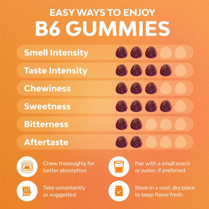 Potente Vitamin B6 Gummibärchen für Erwachsene - 50 mg Vitamin B6 pro Portion, vegane und koschere Gummivitamine für Immun-, Nerven- und Stimmungsunterstützung - 60 Stück