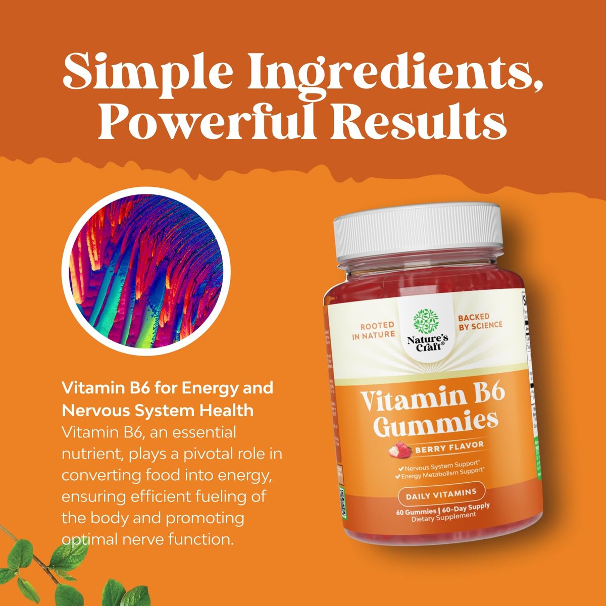 Potente Vitamin B6 Gummibärchen für Erwachsene - 50 mg Vitamin B6 pro Portion, vegane und koschere Gummivitamine für Immun-, Nerven- und Stimmungsunterstützung - 60 Stück