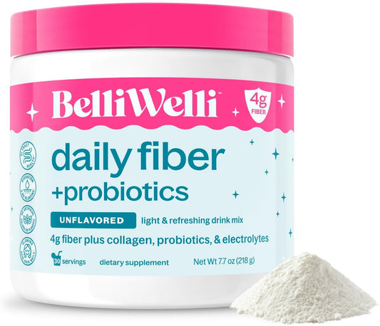 Belli Welli Unflavored Daily Fiber Supplement Pulver mit Kollagen, Probiotika & Elektrolyten | Unterstützt Verdauungsgesundheit, Darmbalance & Entblähung, Zuckerfrei | 30 Portionen