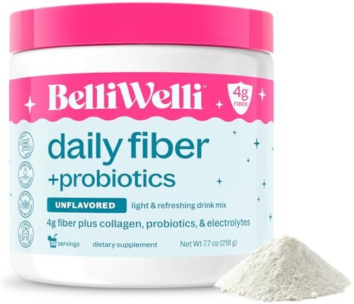 Belli Welli Unflavored Daily Fiber Supplement Pulver mit Kollagen, Probiotika & Elektrolyten | Unterstützt Verdauungsgesundheit, Darmbalance & Entblähung, Zuckerfrei | 30 Portionen
