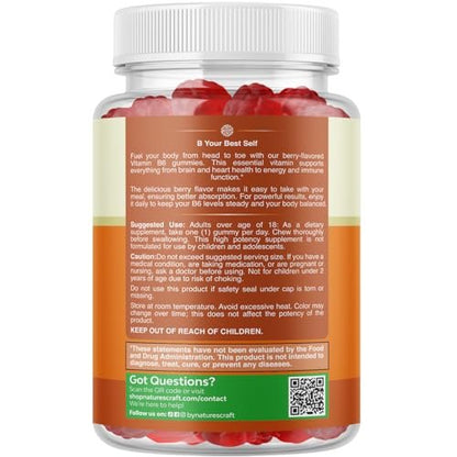 Potente Vitamin B6 Gummis für Erwachsene – 50 mg pro Portion – Vegan, Koscher – 90 Stück