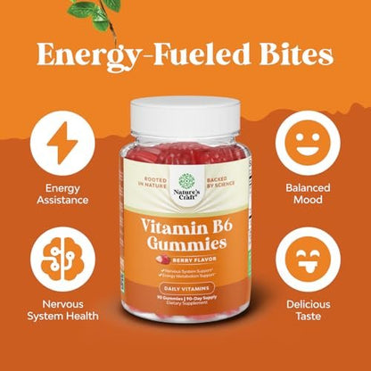 Potente Vitamin B6 Gummis für Erwachsene – 50 mg pro Portion – Vegan, Koscher – 90 Stück