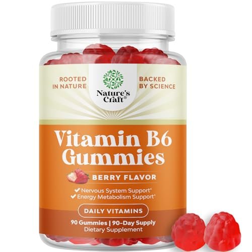 Potente Vitamin B6 Gummis für Erwachsene – 50 mg pro Portion – Vegan, Koscher – 90 Stück