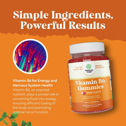 Potente Vitamin B6 Gummis für Erwachsene – 50 mg pro Portion – Vegan, Koscher – 90 Stück