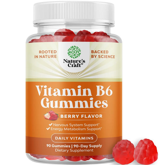 Potente Vitamin B6 Gummis für Erwachsene – 50 mg pro Portion – Vegan, Koscher – 90 Stück