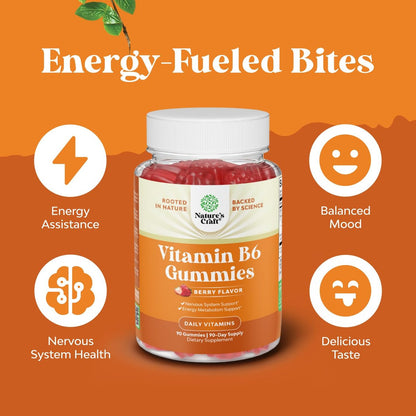 Potente Vitamin B6 Gummis für Erwachsene – 50 mg pro Portion – Vegan, Koscher – 90 Stück